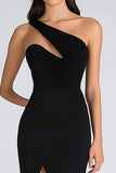 Vestido formal de gasa sirena negra de un hombro