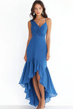 Vestido formal con volantes de gasa azul