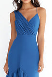 Vestido formal con volantes de gasa azul