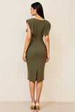 Vestido formal midi con cuello en V fruncido verde oliva