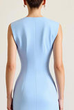 Vestido formal de vaina fruncido azul cielo con abertura