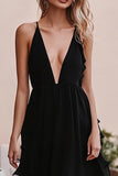 Vestido formal de gasa negro con escote en V profundo de una línea