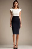 Vestido formal ajustado con cuello barco en blanco y negro