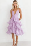 Tirantes de espagueti lila Vestido formal escalonado de gasa A Line