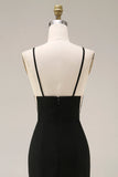 Vestido formal largo de satén sirena negra con encaje