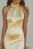 Vestido de dama de honor de satén halter halter amarillo claro
