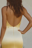 Vestido de dama de honor de satén halter halter amarillo claro