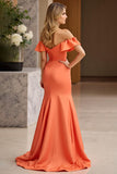 Vestido de fiesta con volantes de sirena naranja con hombros descubiertos
