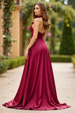 Vestido de fiesta de satén burdeos halter cut out a line