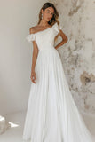 Vestido blanco boho fruncido con hombros descubiertos