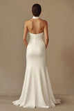 Vestido de novia sirena halter blanco satinado