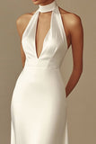 Vestido de novia sirena halter blanco satinado