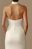 Vestido de novia sirena halter blanco satinado