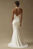 Vestido de novia de satén de satén blanco sirena con abertura