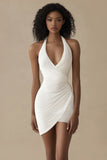 Vestido de graduación halter Bodycon Vestido de Graduación Blanco Fruncido