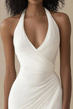 Vestido de graduación halter Bodycon Vestido de Graduación Blanco Fruncido