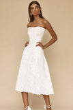 Línea Strapless Lace Tea Largo Pequeño Vestido Blanco de Graduación