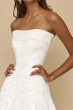 Línea Strapless Lace Tea Largo Pequeño Vestido Blanco de Graduación