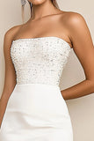 Mini vestido de graduación sin tirantes ajustado blanco con lentejuelas