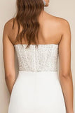 Mini vestido de graduación sin tirantes ajustado blanco con lentejuelas