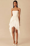 Vestido de graduación con volantes de gasa palabra de honor blanco