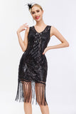 Vestido de Gatsby de la década de 1920 con escote en V dorado brillante con borlas