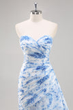 Vestido de fiesta floral blanco sirena blanco azul