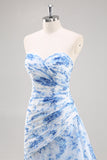 Vestido de fiesta floral blanco sirena blanco azul