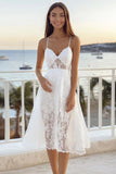 Vestido de graduación de tirantes finos de encaje blanco