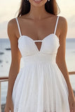 Vestido de graduación midi de encaje blanco con ojo de cerradura