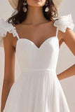 Vestido de graduación blanco plisado de una línea con volantes