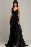 Tirantes de espagueti marrón oscuro Vestido formal con volantes de una línea