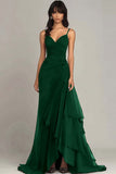 Tirantes de espagueti marrón oscuro Vestido formal con volantes de una línea