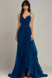 Tirantes de espagueti marrón oscuro Vestido formal con volantes de una línea