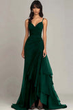 Tirantes de espagueti marrón oscuro Vestido formal con volantes de una línea