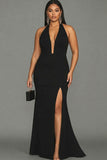 Vestido formal largo de talla grande de sirena negro con tira alta y sirena