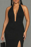 Vestido formal largo de talla grande de sirena negro con tira alta y sirena