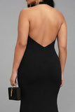 Vestido formal largo de talla grande de sirena negro con tira alta y sirena