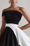 Vestido corto de graduación de satén blanco y negro de un solo hombro