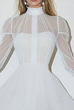Vestido de graduación de manga larga de tul blanco A Line