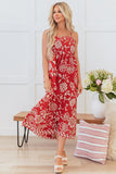 Vestido de verano con tirantes finos de una línea de flores rojas