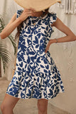 Vestido corto de verano floral blanco y azul A Line