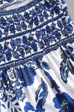 Blanco Azul Floral Halter A Line Vestido de Verano