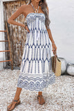 Blanco Azul Floral Halter A Line Vestido de Verano