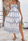 Blanco Azul Floral Halter A Line Vestido de Verano