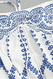 Blanco Azul Floral Halter A Line Vestido de Verano