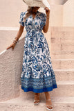 Vestido de verano floral blanco y azul de manga corta