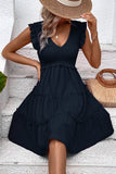 Vestido corto de verano negro con escote en V negro