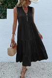Vestido de verano negro con escote en V y botones