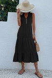 Vestido de verano negro con escote en V y botones
